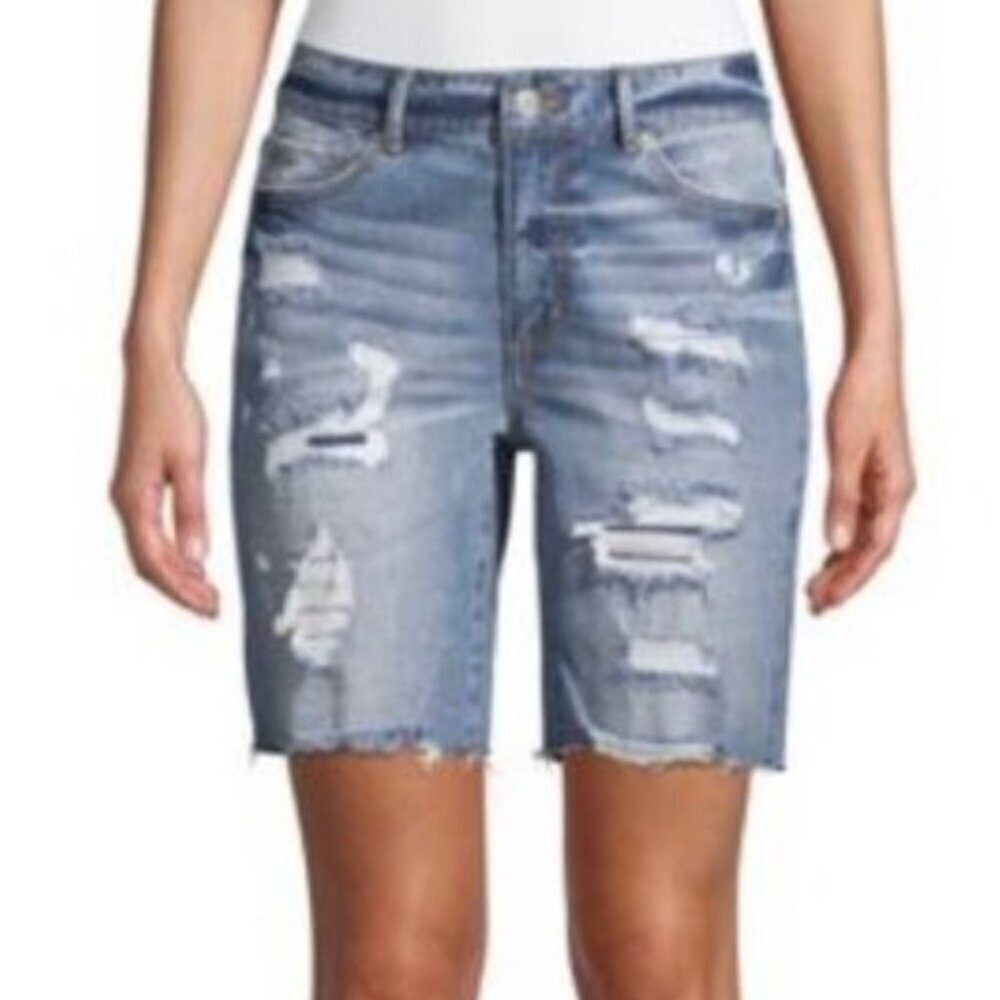 BERMUDA BOYFRIEND DISTRESSED DENIM SHORTS